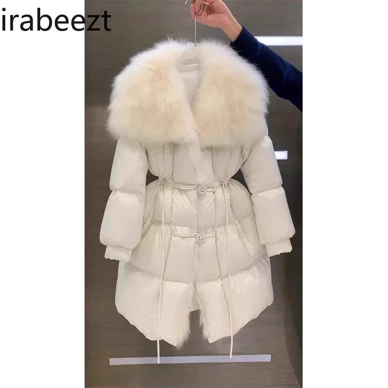 Korean Winter Thick High-grade Feeling Super Beautiful Temperament Coat Long White Big Fur Collar Down Cotton-padded Jacket