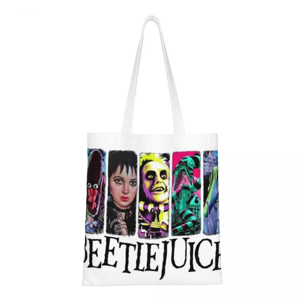 Custom Funny Printed Tim Burton Movie Beetlejuice Tote Shopping Bags Portable Canvas Shoulder Shopper Handbag