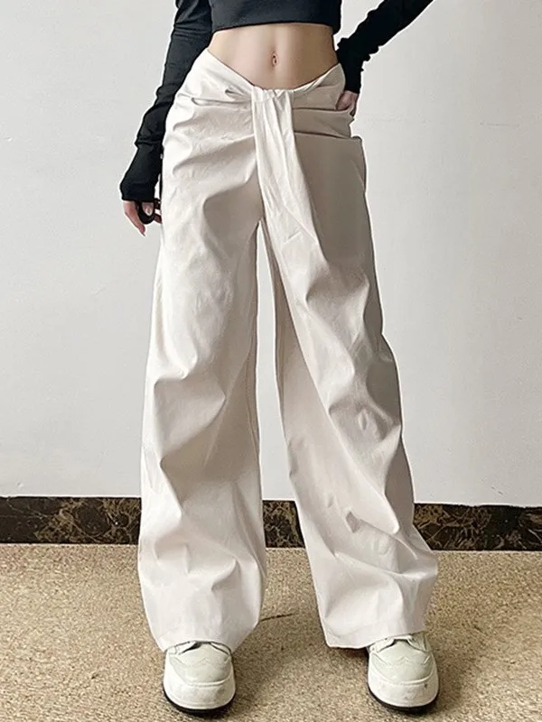 Casual Loose Slimming Wide Leg Pants Street Style Low Waist Straight Leg Pants for Women in PVC Material PU Fabric