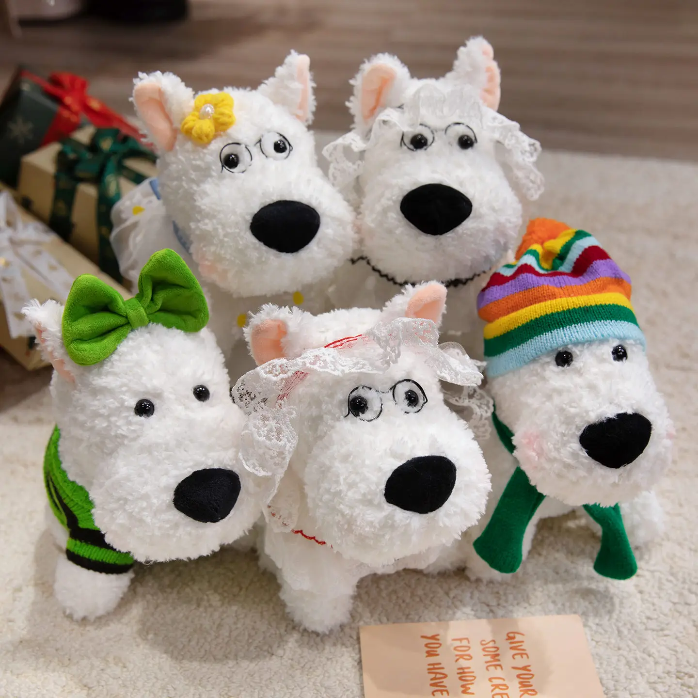 

23cm Puppy Plush Toy Kawaii Dressing Dog Dolls Cartoon Animal Stuffed Doll Cute West Highland White Terrier Toy Kids Xmas Gift
