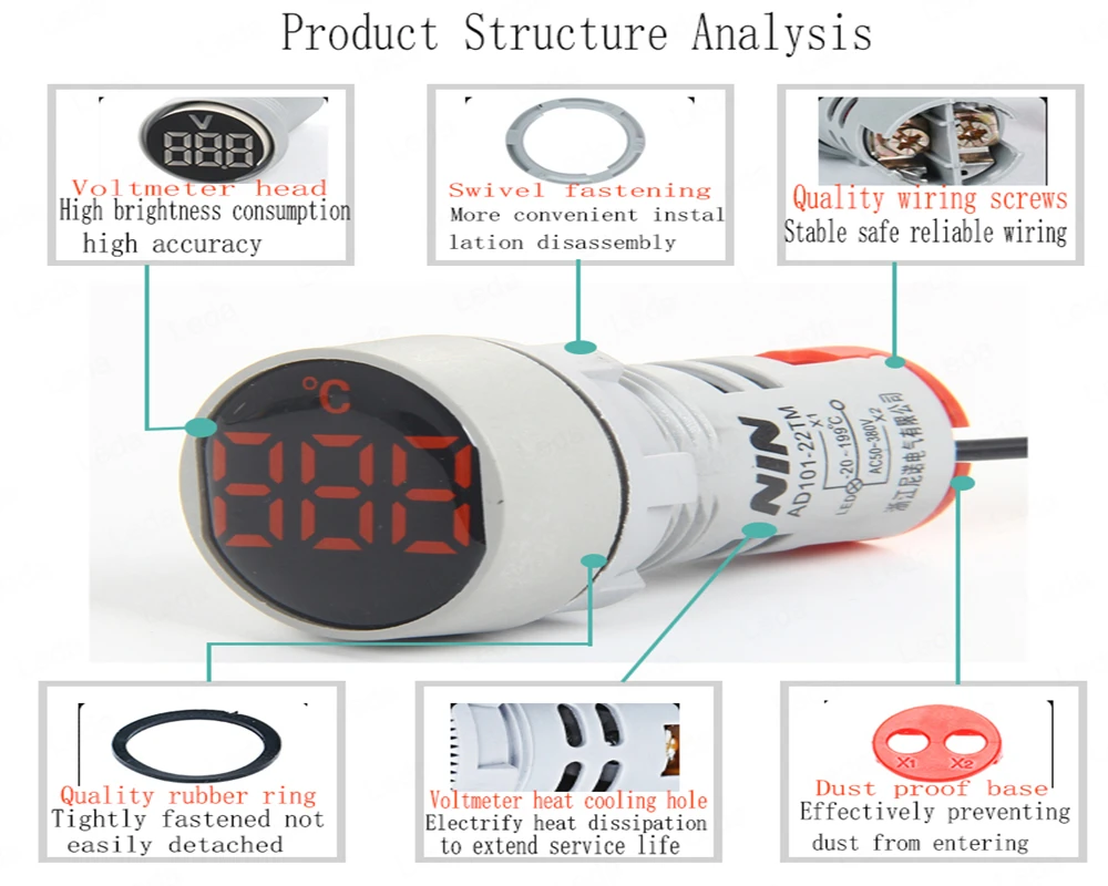 1PCS AD101-22AM Circular Crystal Film Digital Display AC Ammeter Signal Lamp LED Highlight Aperture 22mm AD16-22AM