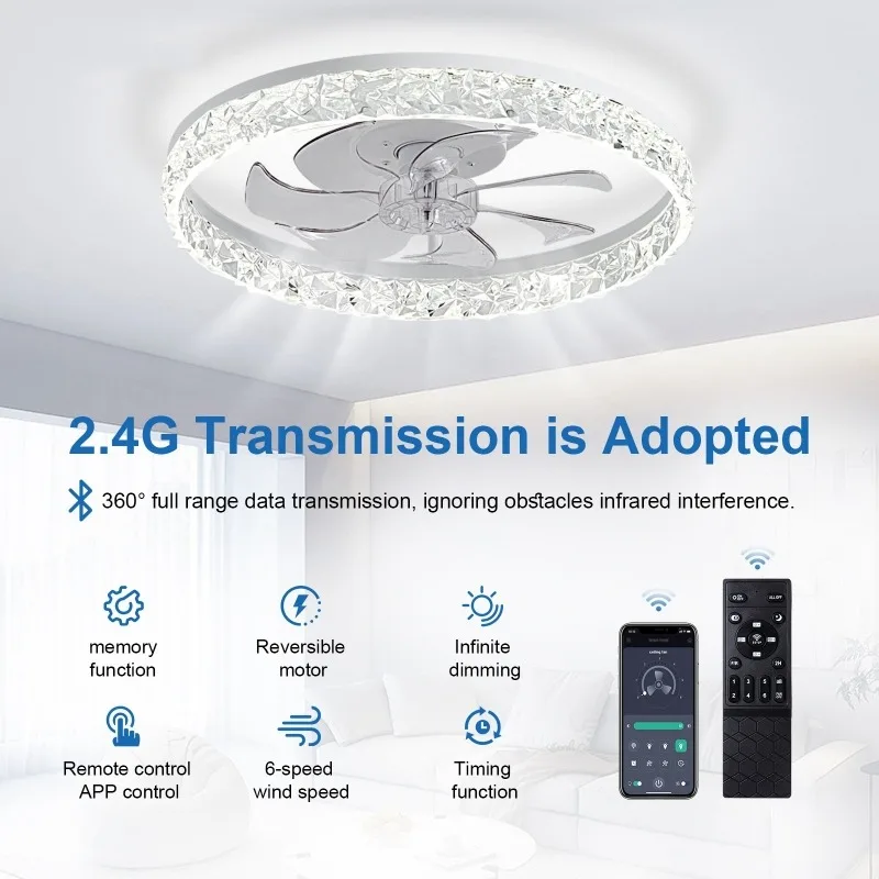 Modern Flush Mount Ceiling Fan with Lights APP Remote Control  Dimmable Mute Bedroom Living Room Kitchen Decor Ceiling Fans Lamp