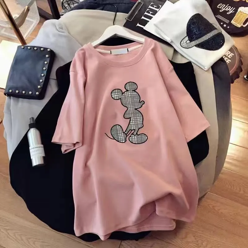 T-Shirt topy damskie nadruk Mickey luźny T-Shirt Kawaii kreskówka letni Top damska koszulka Harajuku Femme Streetwear