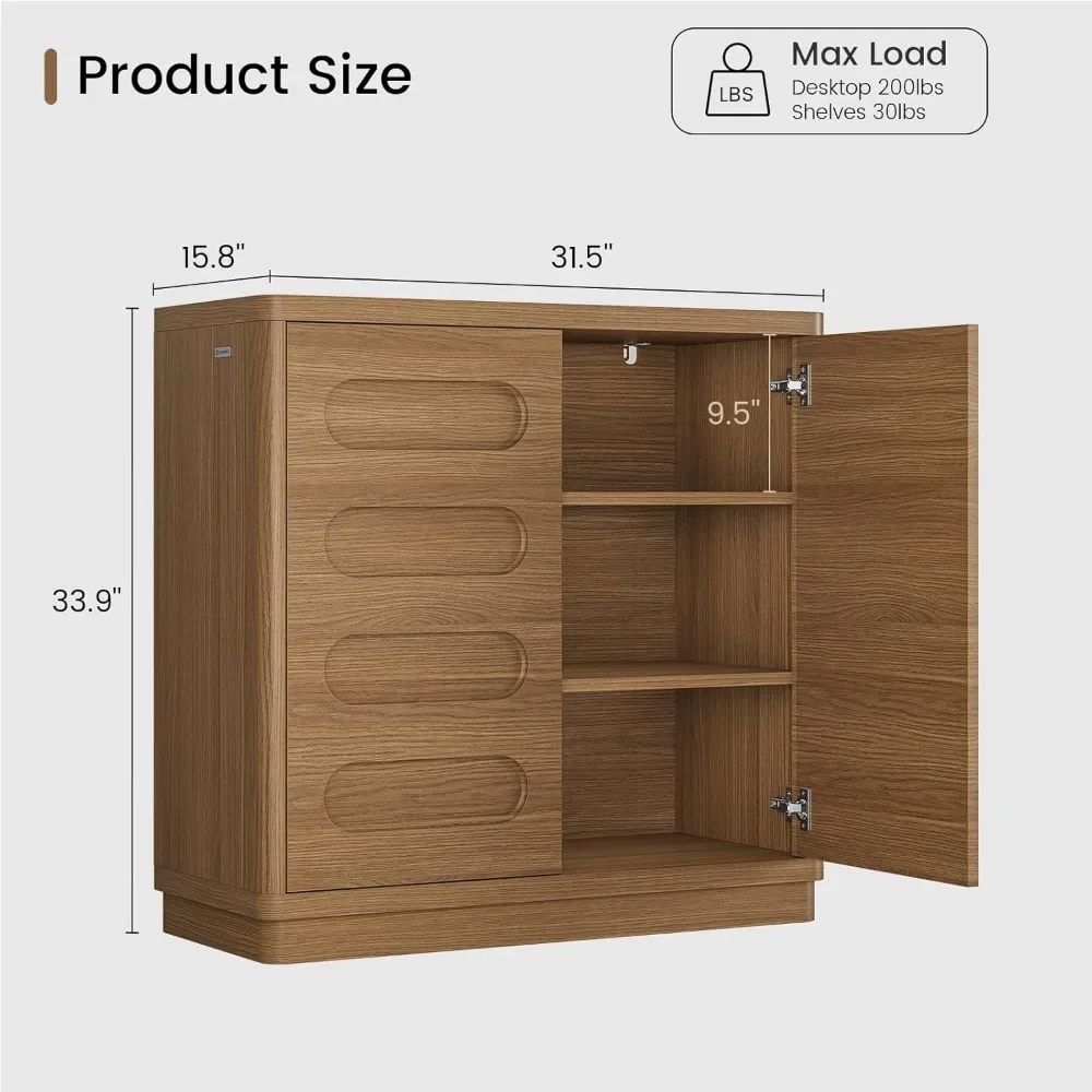 Storage Buffet Cabinet with Arc-Style Sideboard, 2-Door Design and Adjustable Shelves, Spacious Dining Room Console Table