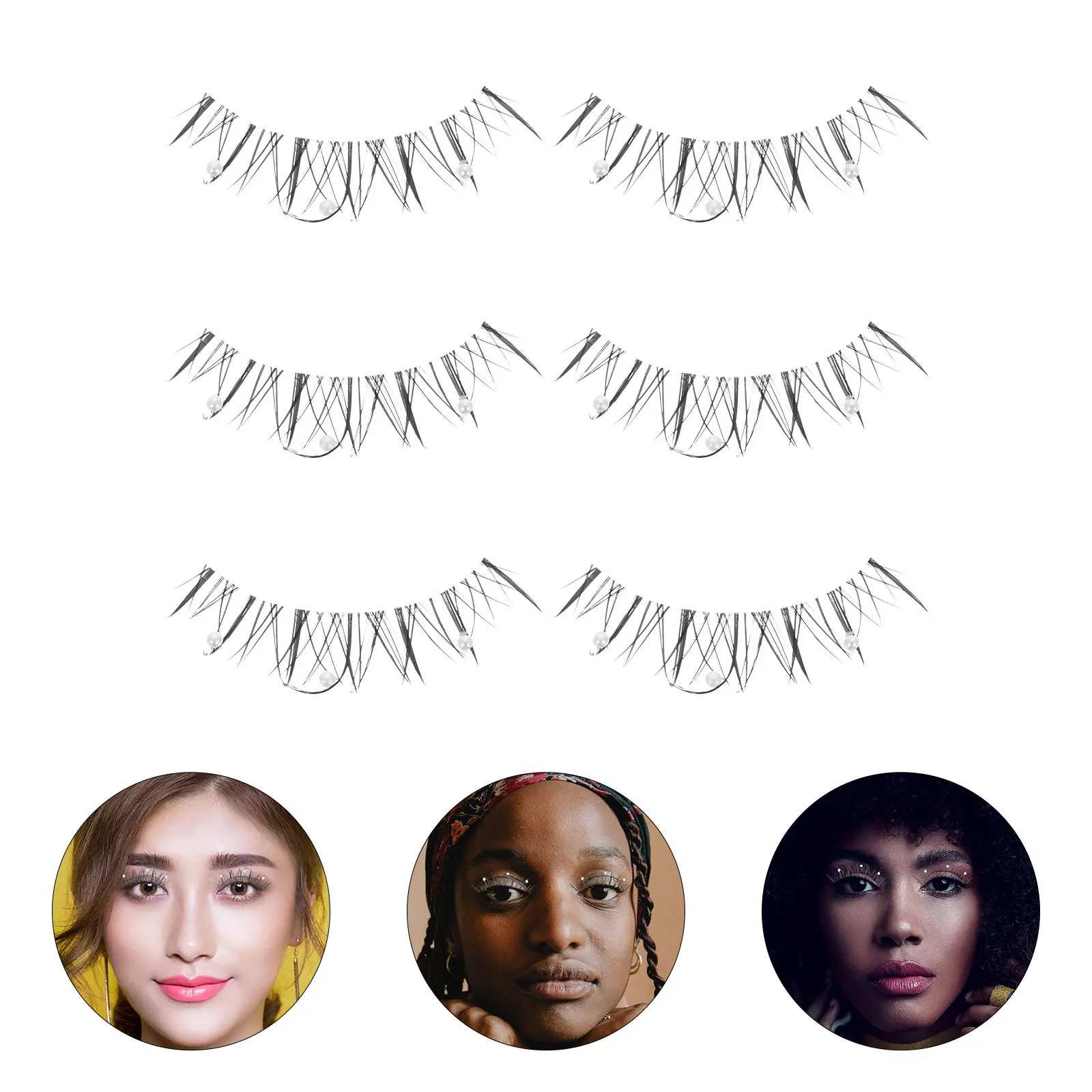 

Pearl Faux Eyelashes Manga Inspired Natural Curly Fake Lashes for Cosplay Parties Dramatic Soft False Eyelashes