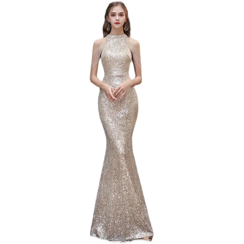 Engagement Evening Gown Women's New 2026 High-End Elegant Beautiful Heavy Work Fish Tail Skirt Wedding Dress Sequins