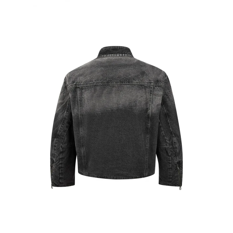 سترة من قماش الدنيم ذات ياقة ثابتة سهلة النجاح للرجال سترة سميكة من القطن الأسود المغسول