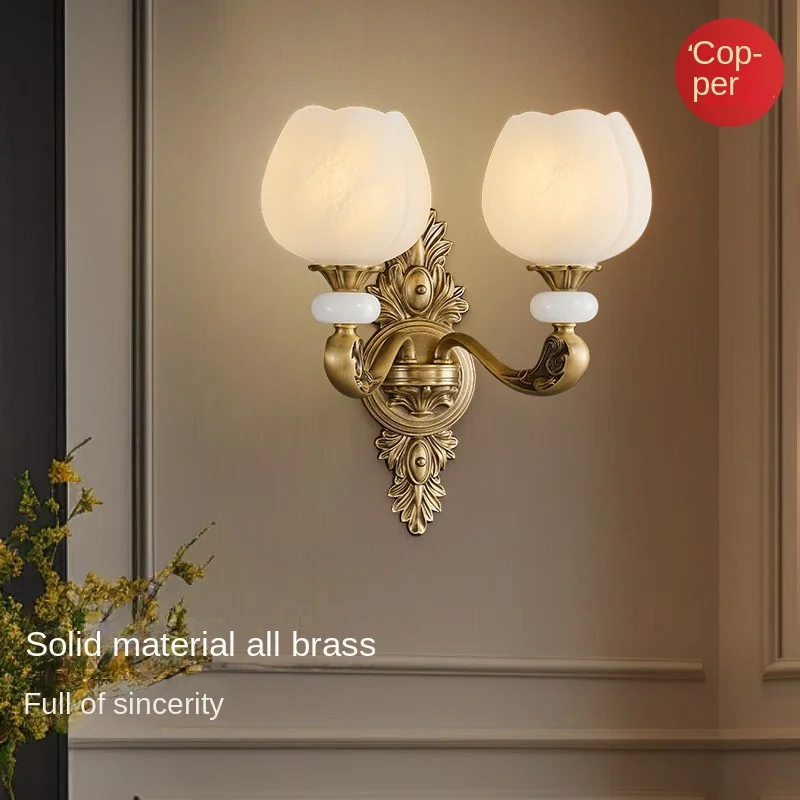 Полностью медный американский ретро настенный светильник для гостиной в скандинавском дизайнерском стиле настенный фон для главной спальни прикроватная лестница CreativeL
