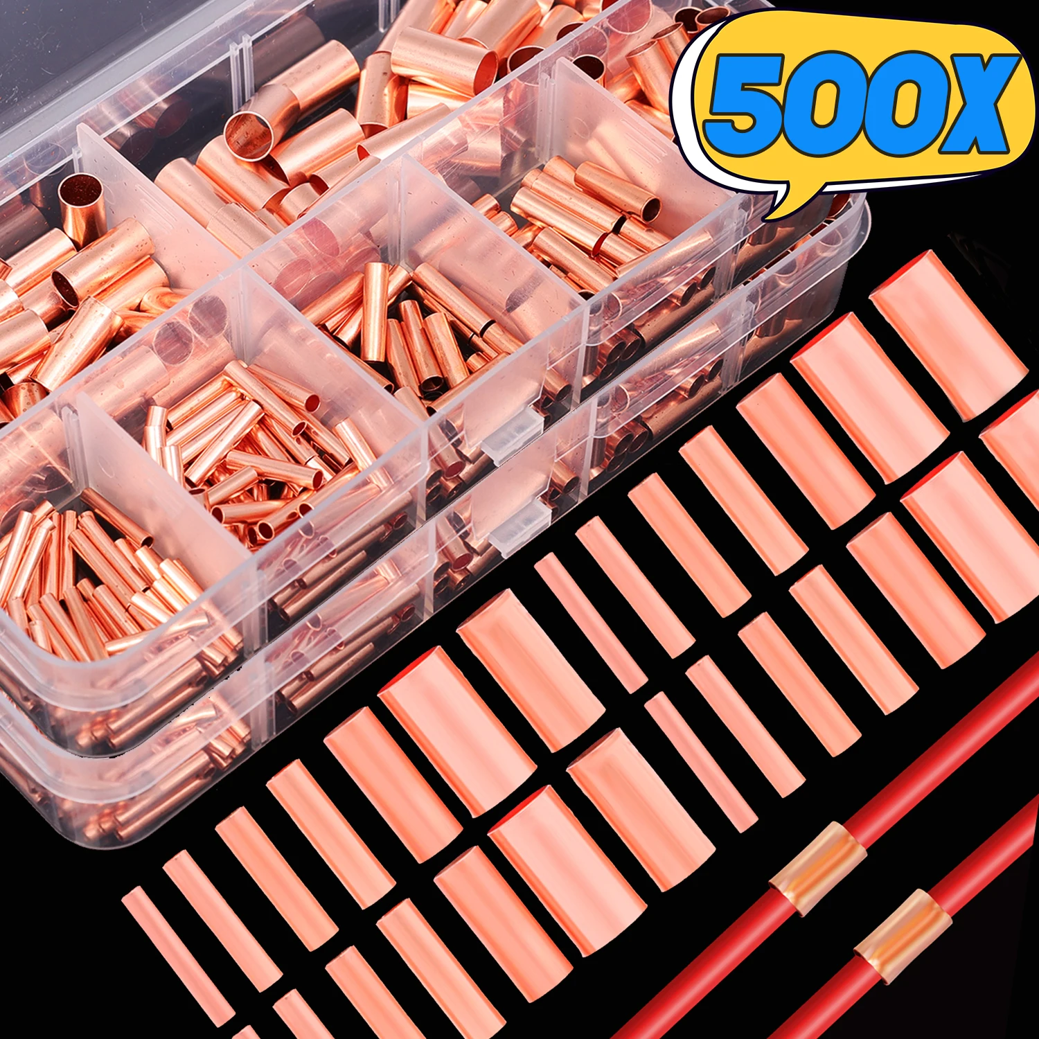 250/500Pcs Wire Ferrules Kit 7 Size Copper Non Insulated  Connecting Pipe Wires Terminals Electrical Repair Quick Butt Terminal