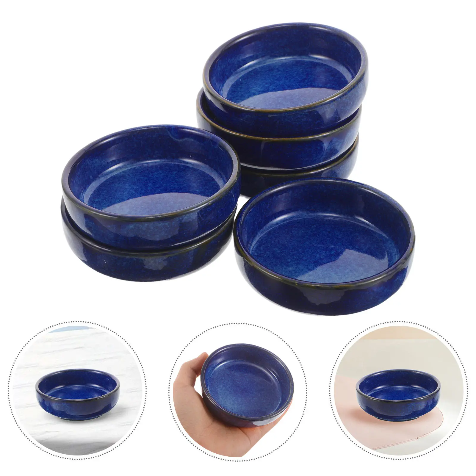 6Pcs Vintage Ceramic Dipping Bowls 3 Inch Shallow Sauce Dish Set Kiln Glazed Small Side Dish Condiment Plates for Appetizers