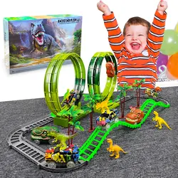 New Dinosaur Toys,Create A Dinosaur World Road Race,Flexible Track Playset for 3 4 5 6 7 8Year & Up Old boy Girls Best Gift