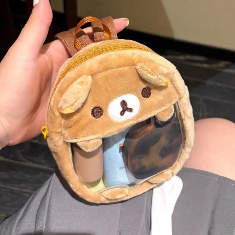 

12Cm Rilakkuma Pvc Transparent Plush Itabag Backpack Single Layer Zipper Cosmetics Storage Large Capacity Friend Birthday Gift