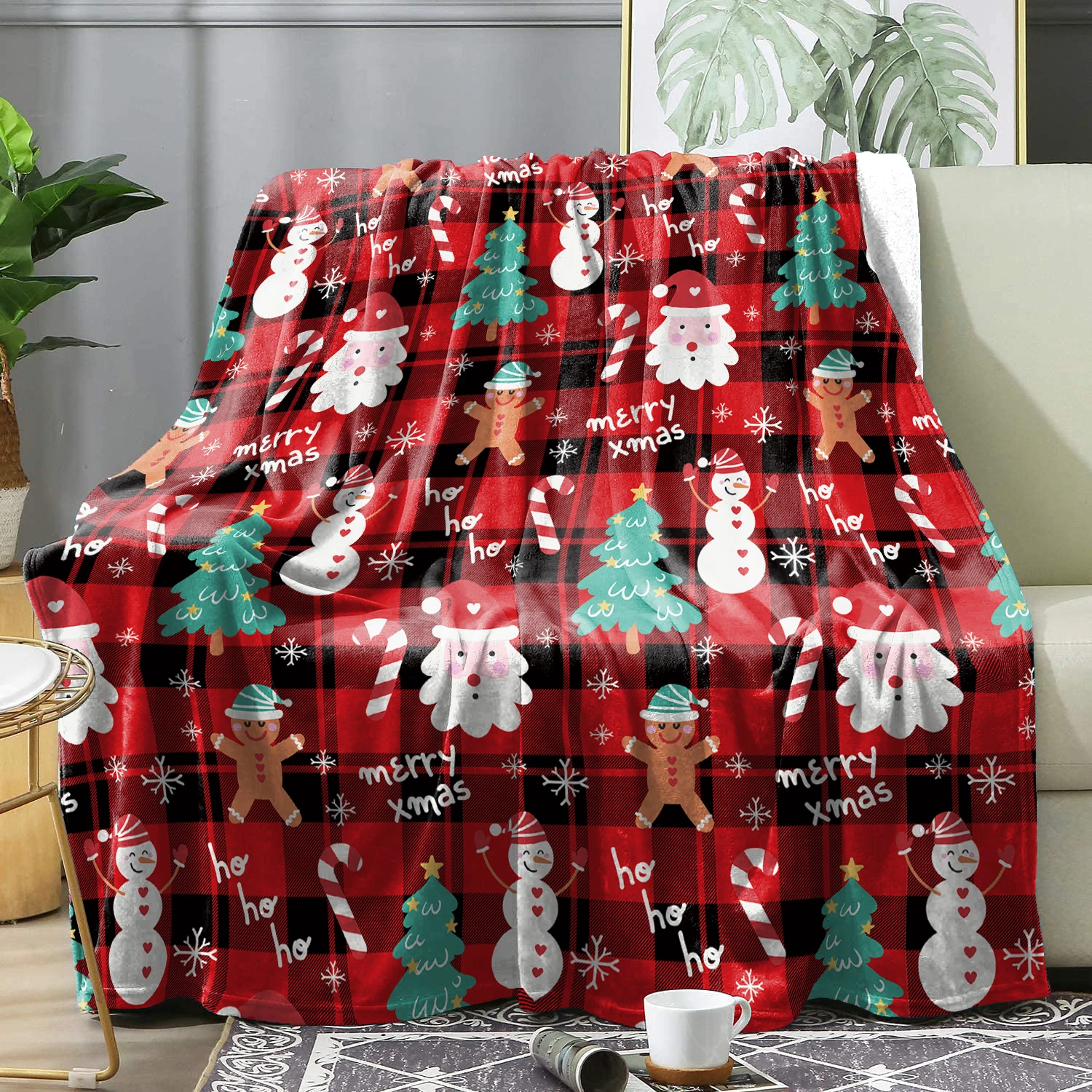 Flannel Winter Blanket Bedspreads Red and Green Soft Christmas Theme Multifunctional Blankets Bedding Cover Shawl Knee Blankets