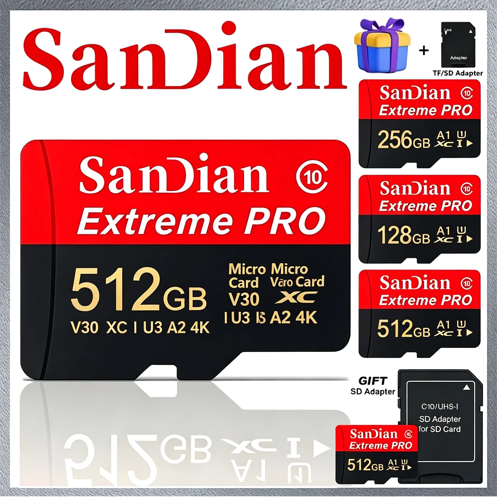 TF Cards 32GB 512GB 256GB Micro TF SD Card Memory Card SD Cards Write 80MB/s 4K for Drone/Gaming Console/Recorder/Car Camera