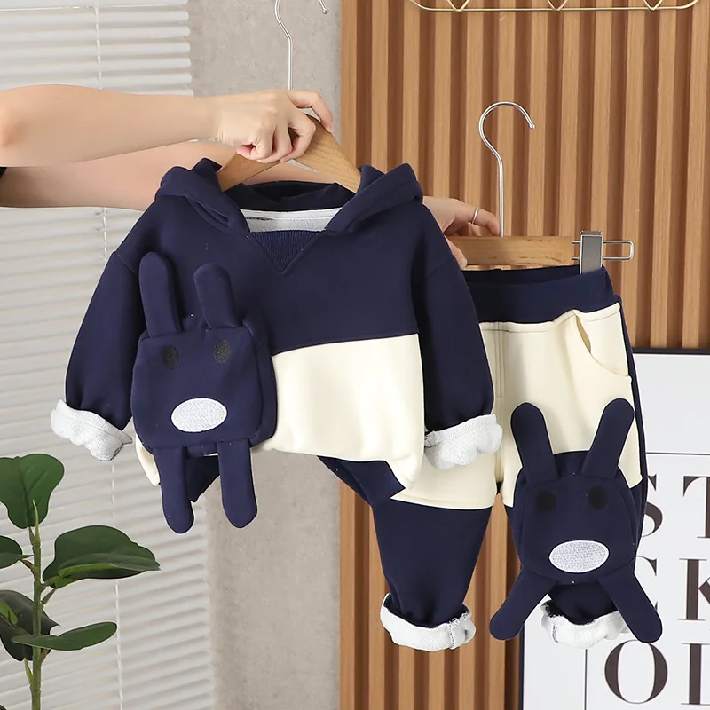 Boys Thick Clothing Sets Autumn Winter 2024 Children Warm Velvet Sweatshirts Tops Pants 2pcs Jogging Suit For Baby Hoodies Kids image 2