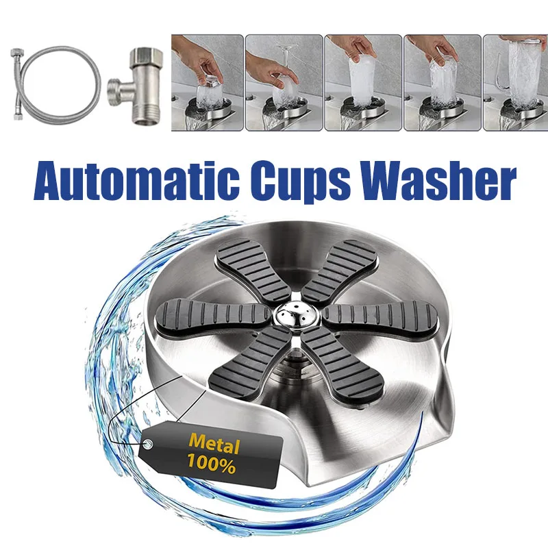 Automatic Cups Washer Kitchen Sink Glass Rinser High Pressure Cup Washing Machine Stainless Steel Detachable Cup Cleaning Tools