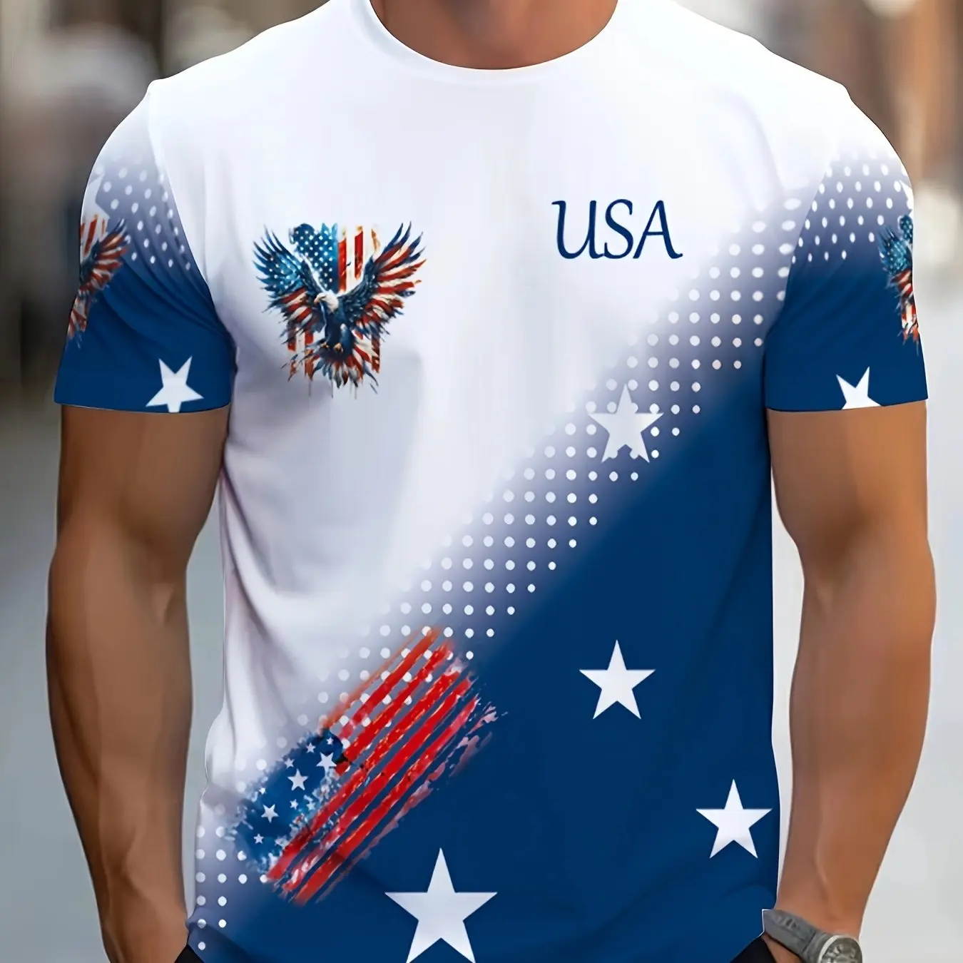 Mens T Shirt Short Sleeve 3D Creative Usa Graphic Print Casual Comfort T-Shirts Crew Neck Daily Workout Sports Wear Clothing Men