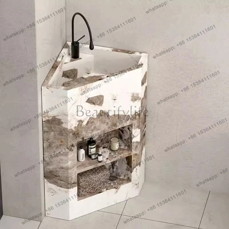 rock slab column type washbasin small apartment triangular washbasin platform integrated corner column basin corner
