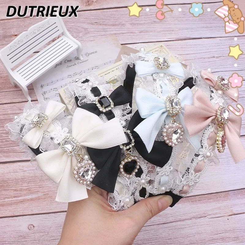 Hair Accessories for Women Headdress Lace Bow New Headwear Rhinestone Love Pendant Beaded Headband Sweet Cute Hairbands