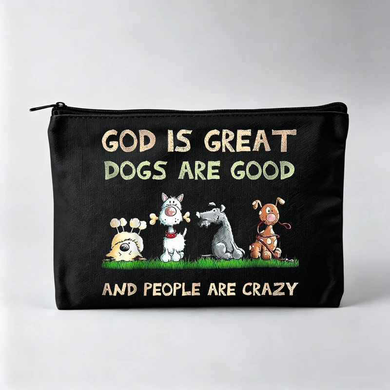 

Dog Graphic Makeup Bag with Slogan Print, Casual Cosmetic Pouch for Daily Use