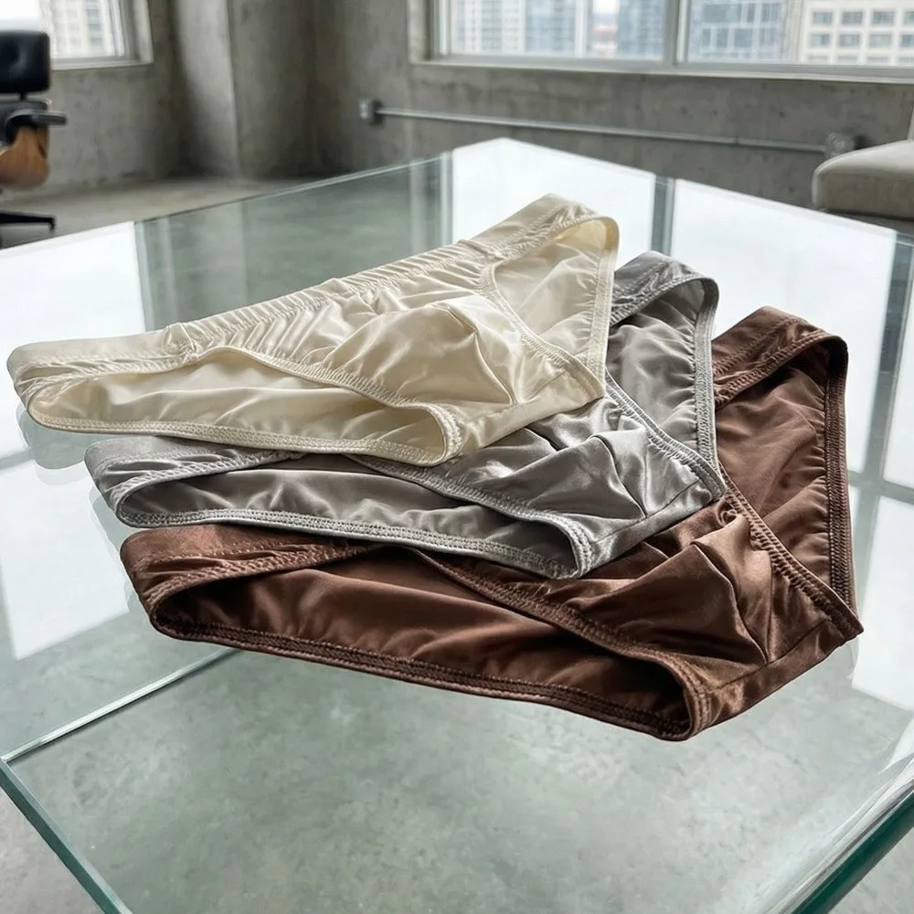 Einfarbige, niedrig geschnittene Herren-Slips, schlichte Unterhosen, Herrenunterwäsche, Herren-Dessous, Satin-Seiden-Slips, Sommer – Detail 12