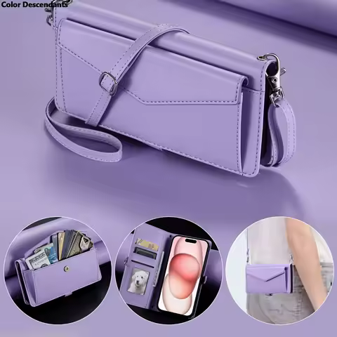 Luxury Case For Samsung Galaxy S24 FE S23 Ultra S22 Plus S21 S20 S10 S9 S8 Crossbody Leather Wallet Card Coque Lanyard