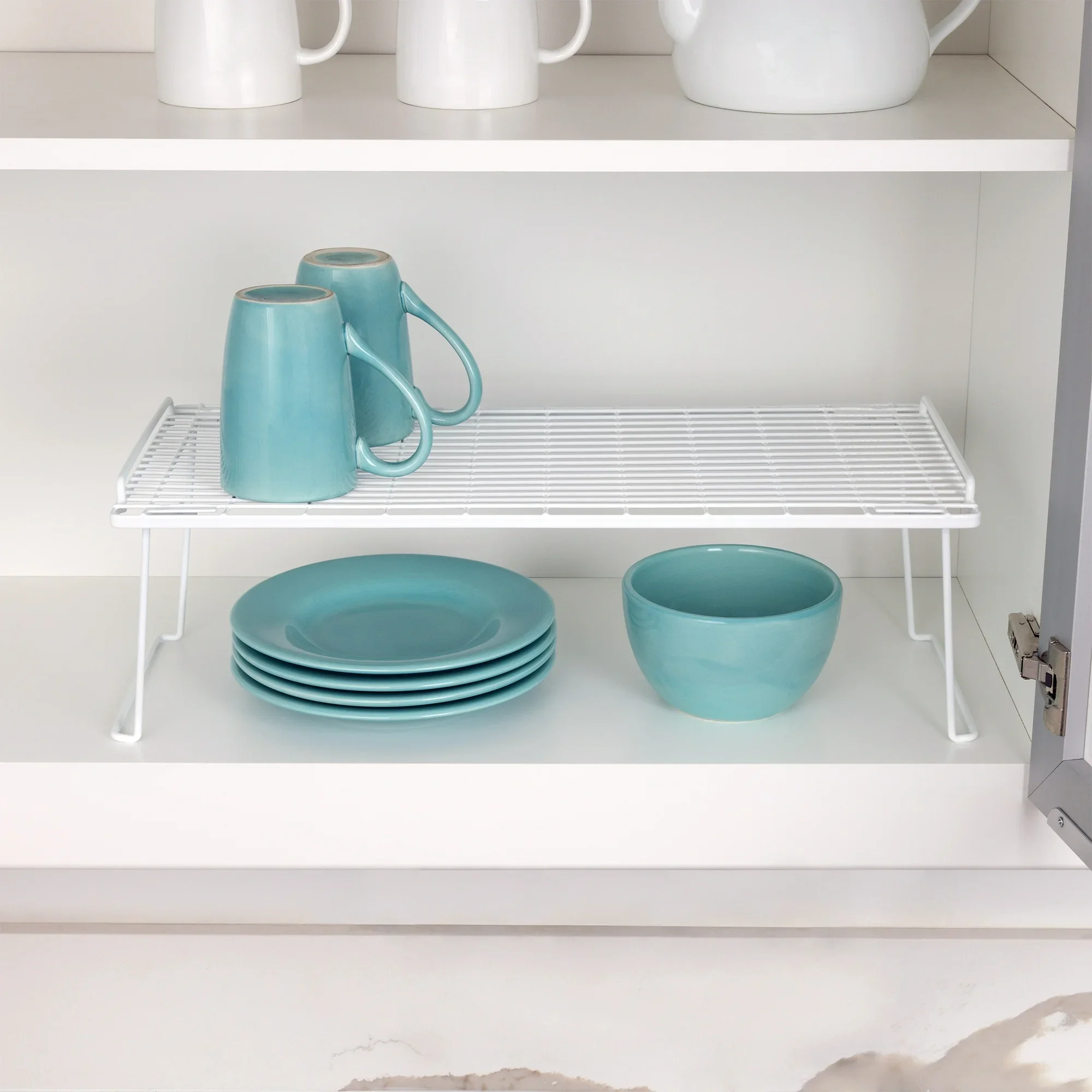 

Stackable Metal Wire Shelf Organizer, 22"x10"x7", White – Kitchen Cabinet and Pantry Storage Rack for Home Organization
