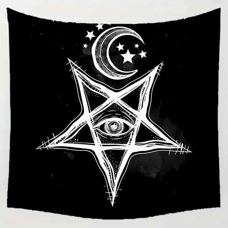Black and white five-pointed star moon Digital printing polyester wall tapestry suitable for use living rooms offices bars party
