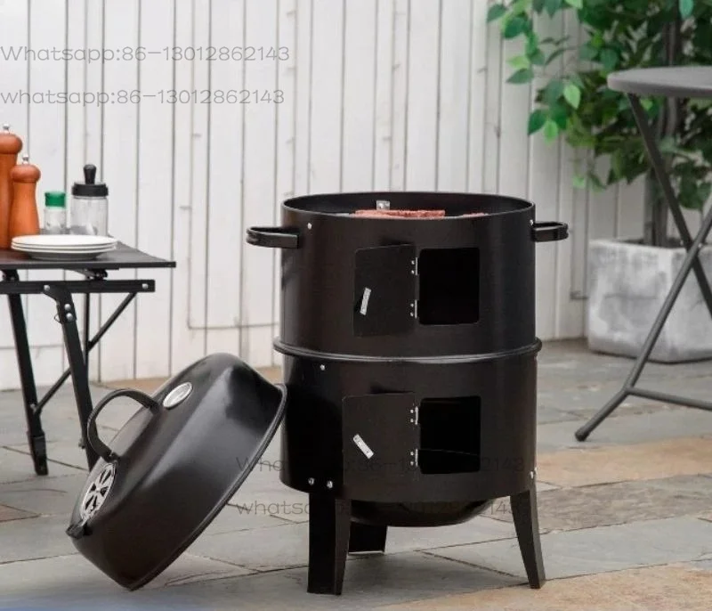 3-In-1 Smoked Round Outdoor Garden Barbecue Firewood Fire Cross-border Portable Carbon Grill
