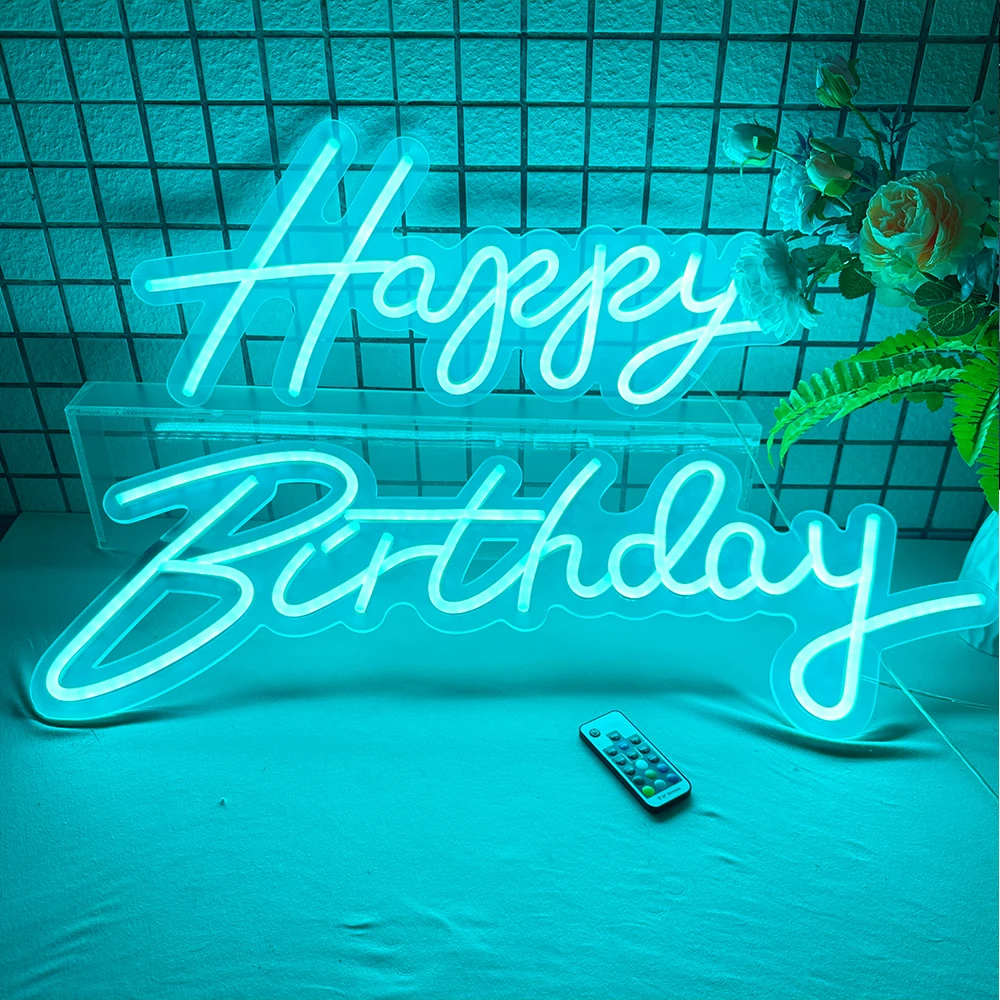 Happy Birthday 30 Inches LED Neon Lighted Sign Transparent Acrylic Base Neon Sign for Birthday Backdrop Decor Party Favors