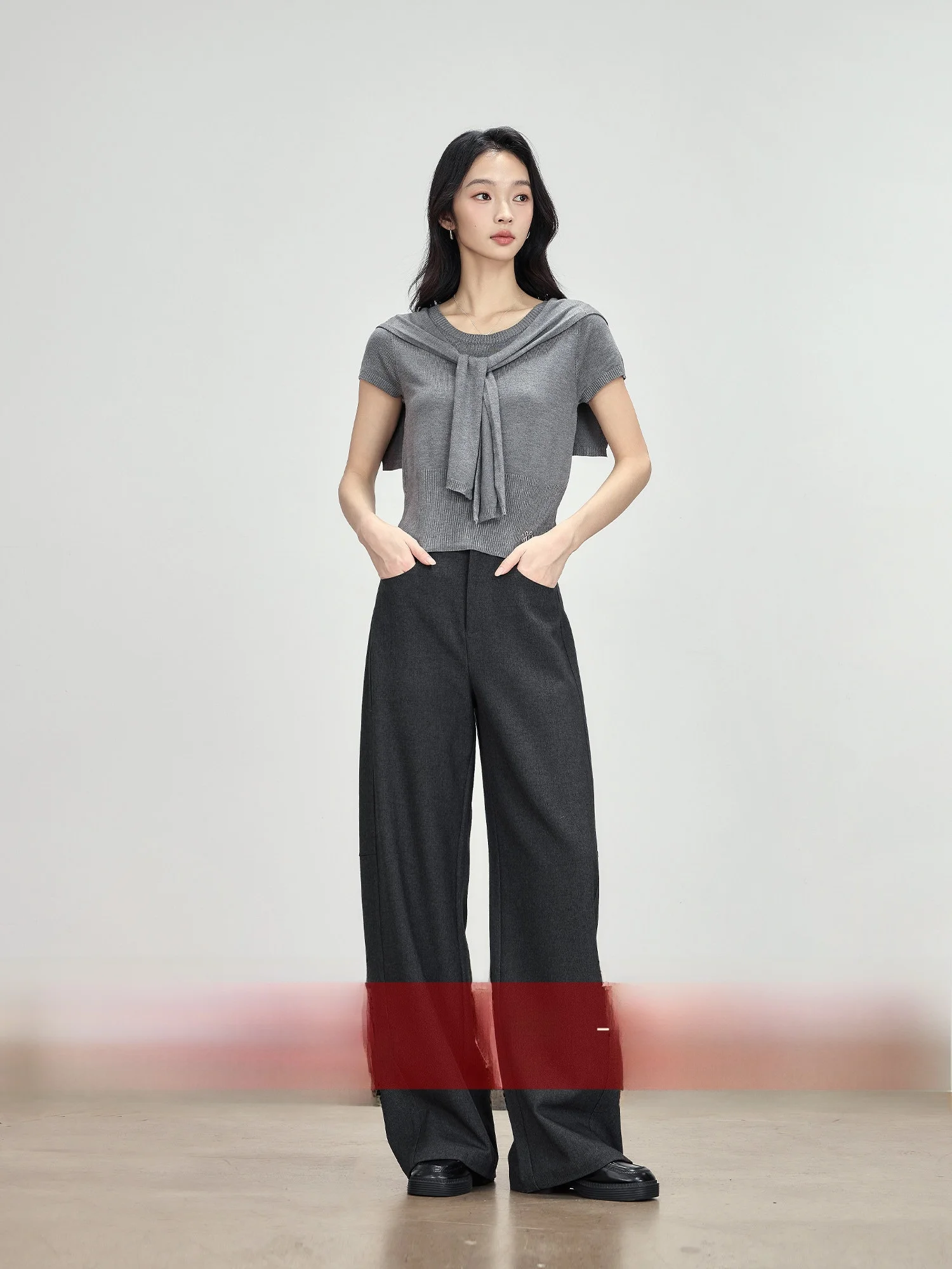 

Gray Wide Leg Suit Pants Women's Spring Autumn High Waist Straight Cut Loose Fit Casual Trousers Elegant Drapey Ladies Jeans