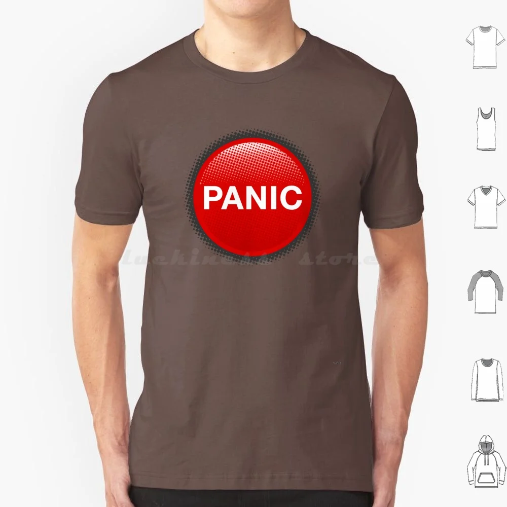 Panic Button T Shirt 6xl Cotton Cool Tee Chill Chillout Grey Half Tone Halftone Panic Red Vector