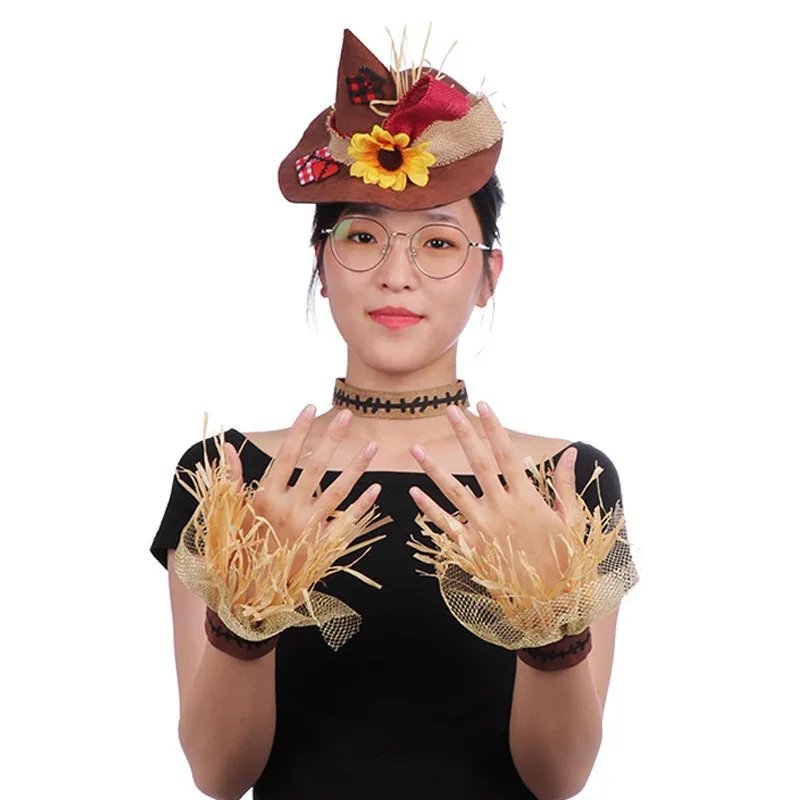 

Carnival Party Decoration Set Halloween Adult Hat Glove Necklace Cosplay Straw 4-piece Set Funny Accessories