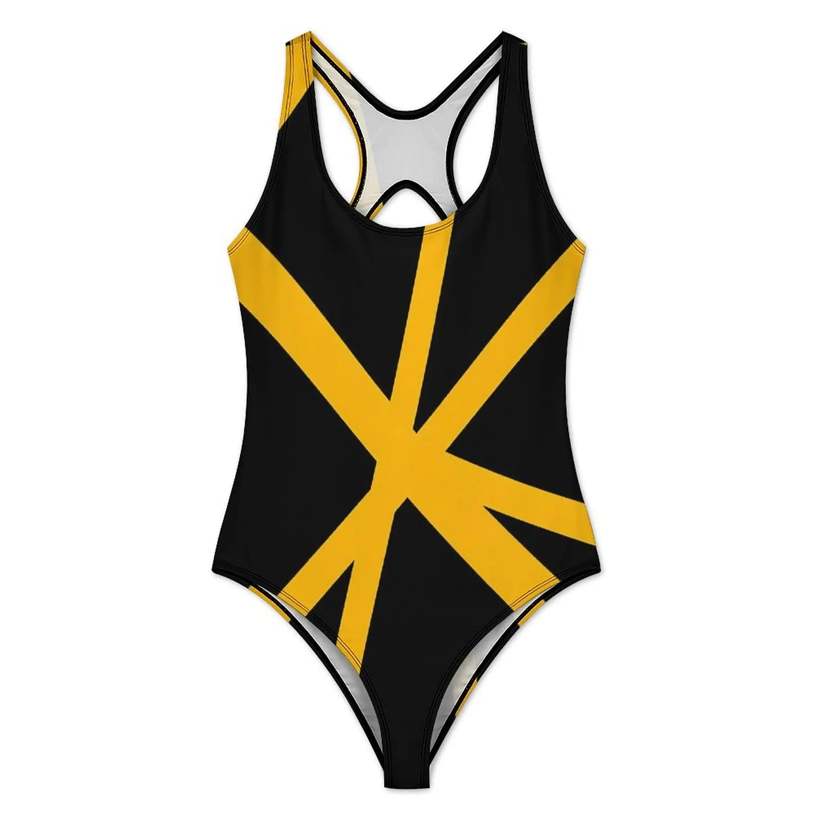 Van Halen Abstract Black And Yellow With Lines Swimsuit One Piece Swimwear Push Up Trendy Bathing Suit Sexy Sport Print Bodysuit