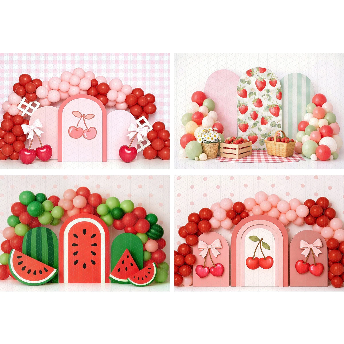 Toile de fond sur le thème des fruits, fraises, cerises, pour enfants et adultes, accessoires de photographie, arrière-plans pour séances photo de bébés et enfants