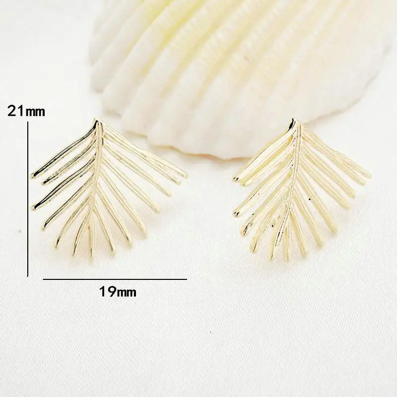 19*21 MM 14K Gold Color Plated Brass Leaf Leaves Stud Earrings High Quality Diy DIY Jewelry Making Finding Accessories
