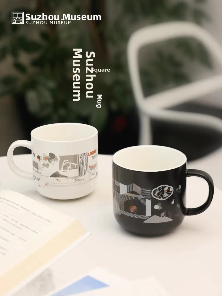 Creative Sticker Ceramic Mugs Couple Matching Coffee Cups Suzhou Museum Mark Cup Chinese Style Cultural Creative Gift
