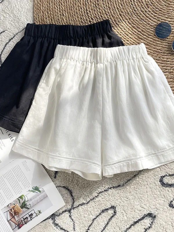 Spodnie damskie z wysokim stanem, z wycięciami, szerokie nogawki, letnie, cienkie, luźne, lniane, codzienne, bawełniane, w kształcie litery A, krótkie spódnico-spodnie.