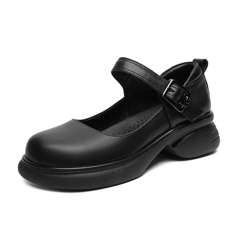 

Винтажные универсальные удобные туфли на мелком квадратном каблуке 4 см, осенние туфли Мэри Джейн 2024, женские туфли из натуральной кожи для мамы, работы на каждый день