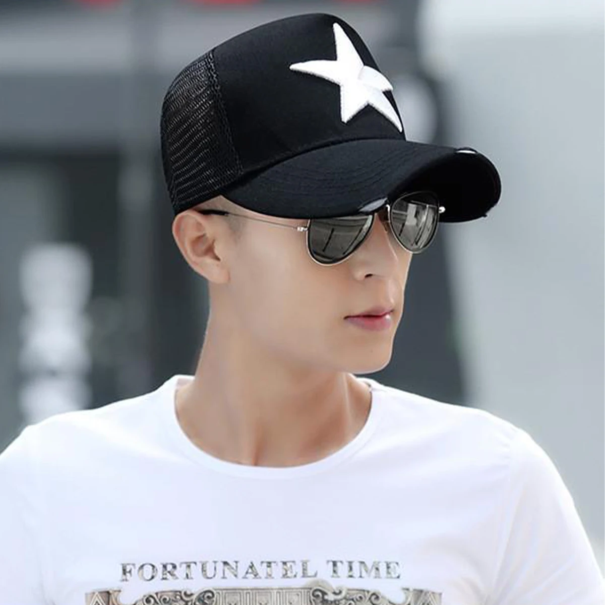 Broken Embroidered Five-pointed Star Baseball Hats Color Block New Unisex Sunshade Personal Trucker Caps Versatile Fashion ins