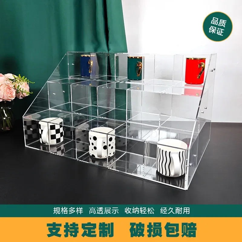 Clear Acrylic Tea Cup Display Stand Ladder Rack for Teapot Storage Desktop Organizer Transparent Showcase Shelf for Kitchen