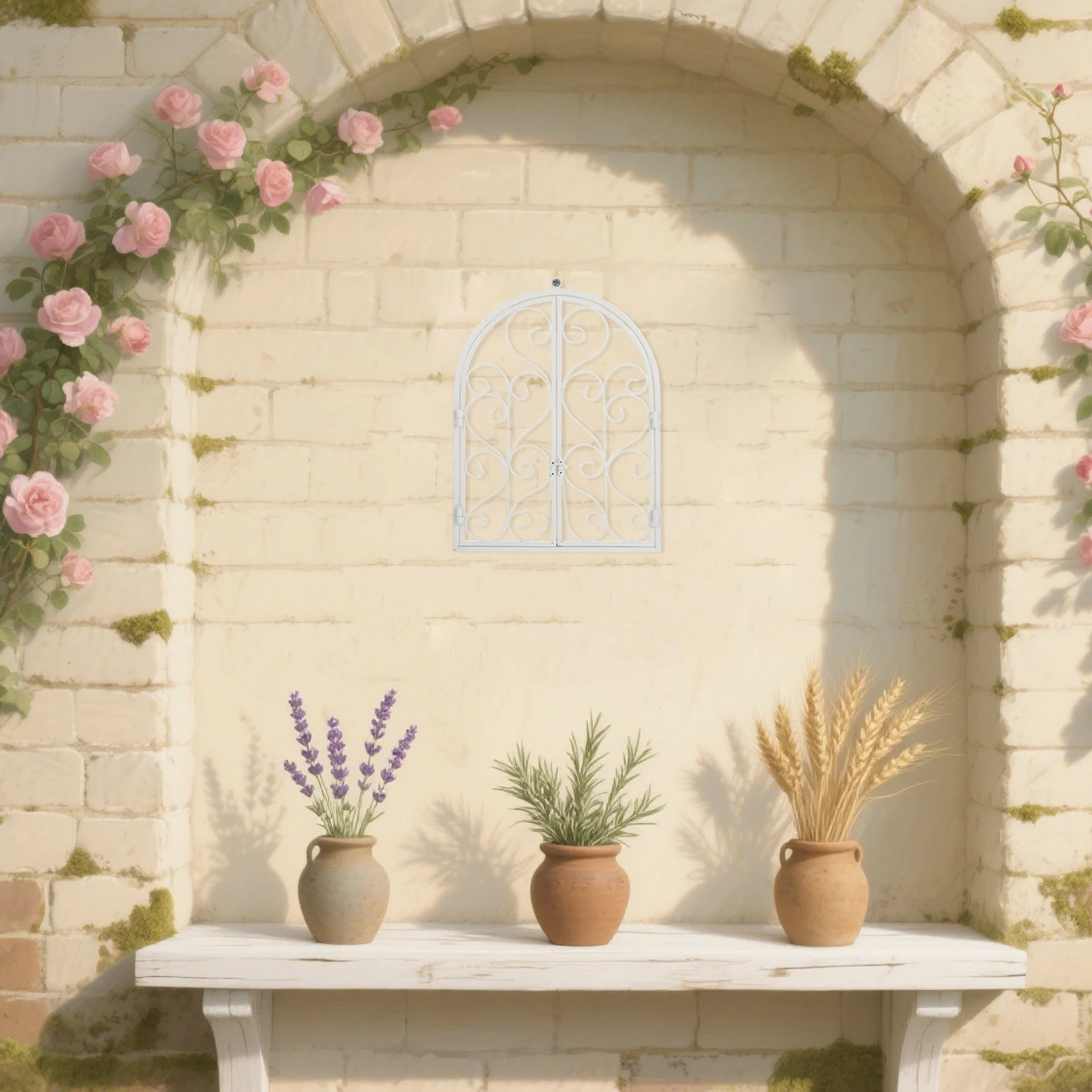 

Wrought Iron Blinds Decoration Farmhouse Fake Window Frame Vintage Wall Art Wall-mounted Garden Faux Pane