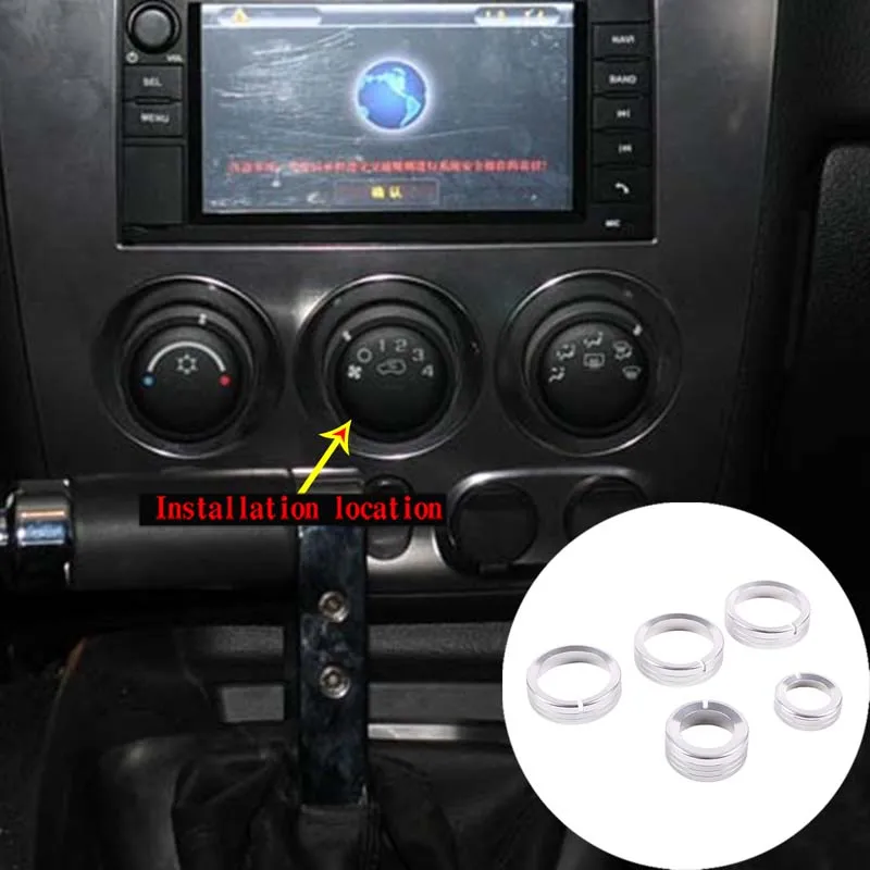

5 шт., красный алюминиевый сплав для 2005-2009 Hummer H3, Стайлинг автомобиля, ручка центрального управления кондиционером, кольцо, аксессуары для салона автомобиля