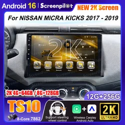 Android 16 Carplay Auto For NISSAN MICRA KICKS 2017 2018 2019 Car Radio Multimedia Video Player Navigation GPS No 2Din 2 Din 4G