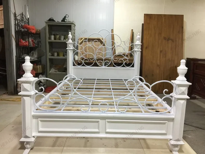 American Ironwood Bed North American Black Walnut  Vintage Old Iron Frame Solid Wood Bed