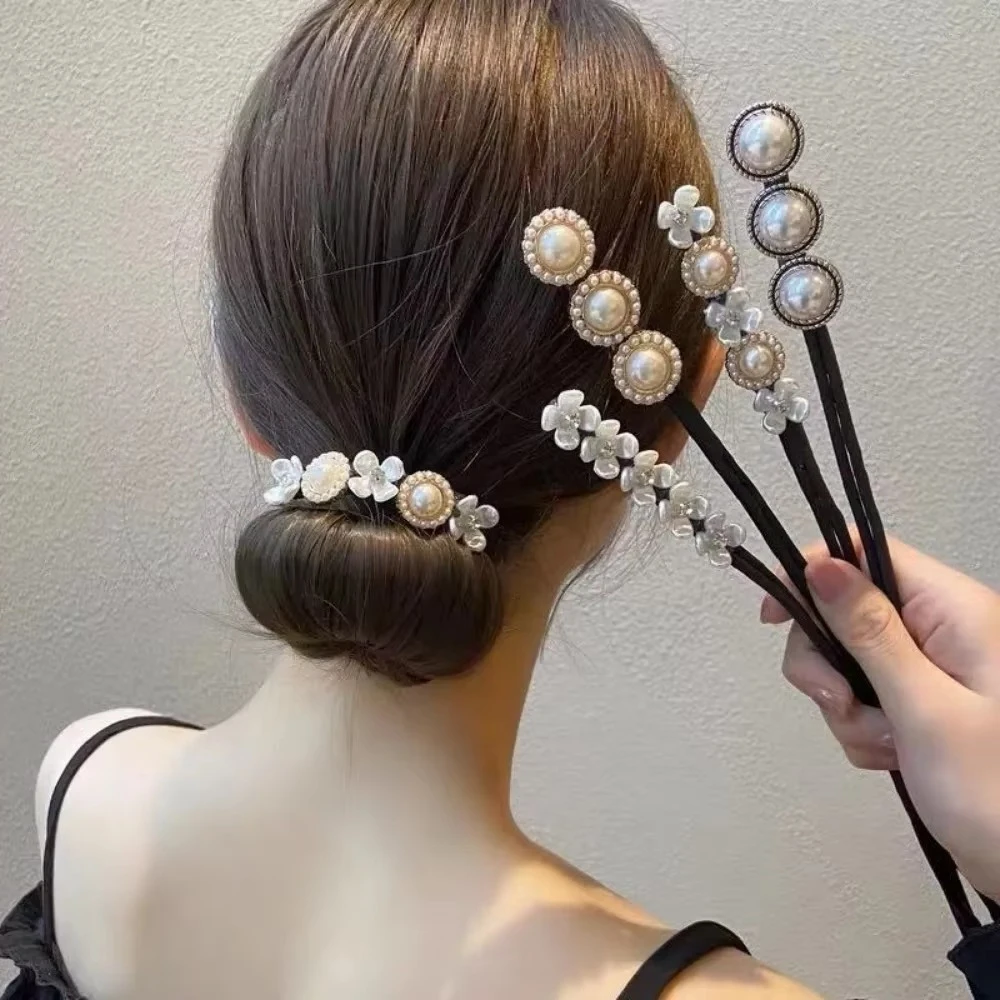 1pcs Pearl Flower Lazy Hair Bun Maker, French Elegant Women Hair Updo Tool, Hair Stick Hair Tie Hair Ring Styling Accessory