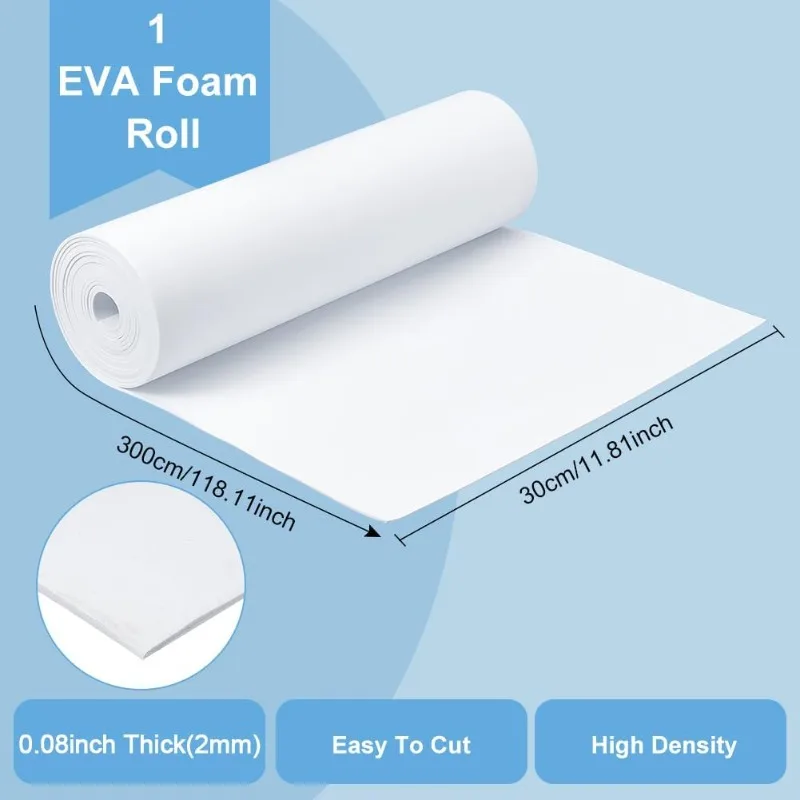 1Roll 3.28 Yards EVA Foam Artisan Roll 2mm Eva Foam Board White Foam Craft Board 11.8inch Wide for Arts and Crafts Cosplay