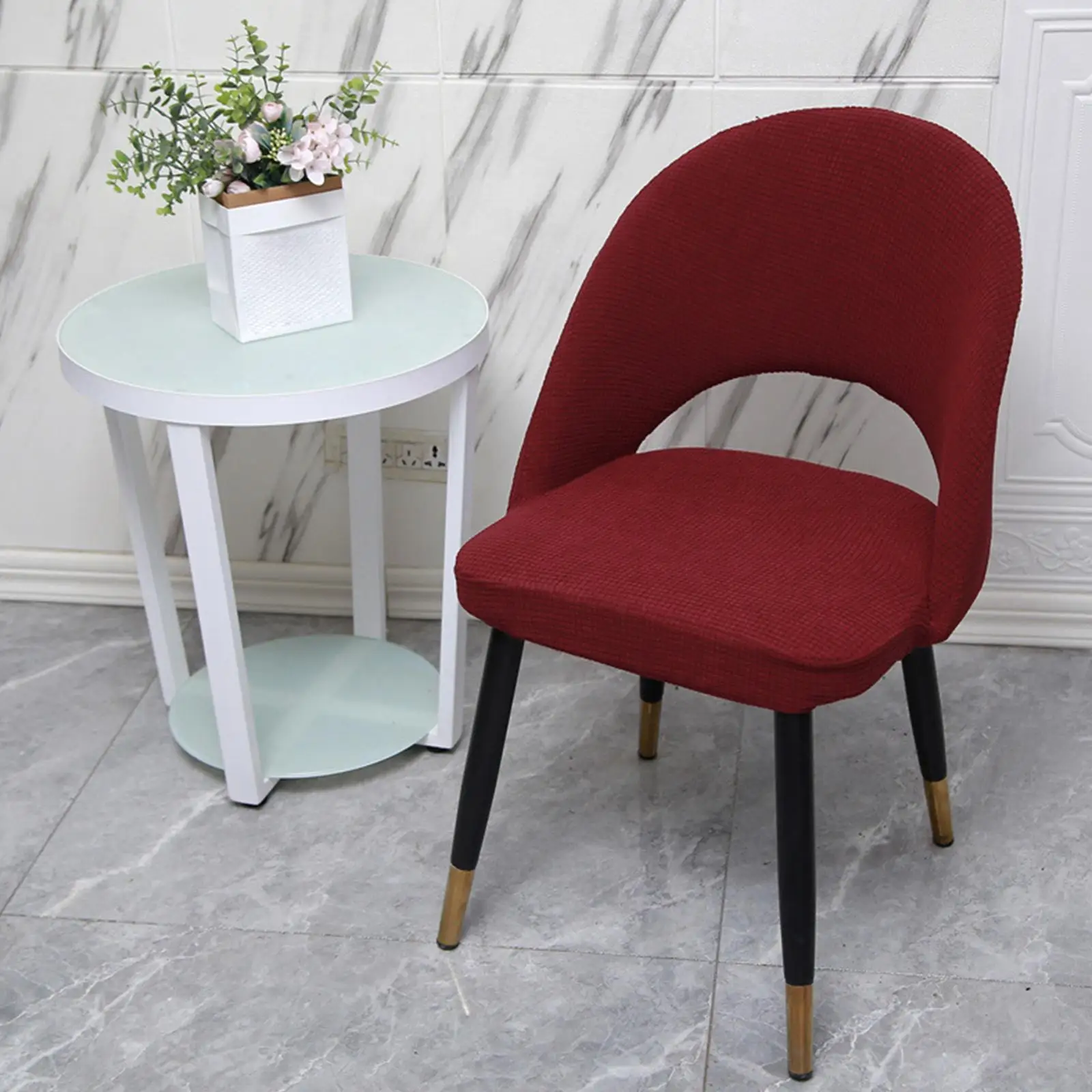 Short Back Curved Cover Polyester Banquet Weddings Dinners Conferences Home Dining Room Slipcover Seat Cover