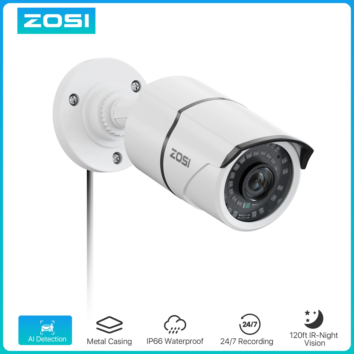 ZOSI 2MP 1080p Security Camera 4-in-1 TVI/CVI/AHD/CVBS Bullet Metal Camera Work for 960H/720P/1080P Analog Surveillance CCTV DVR