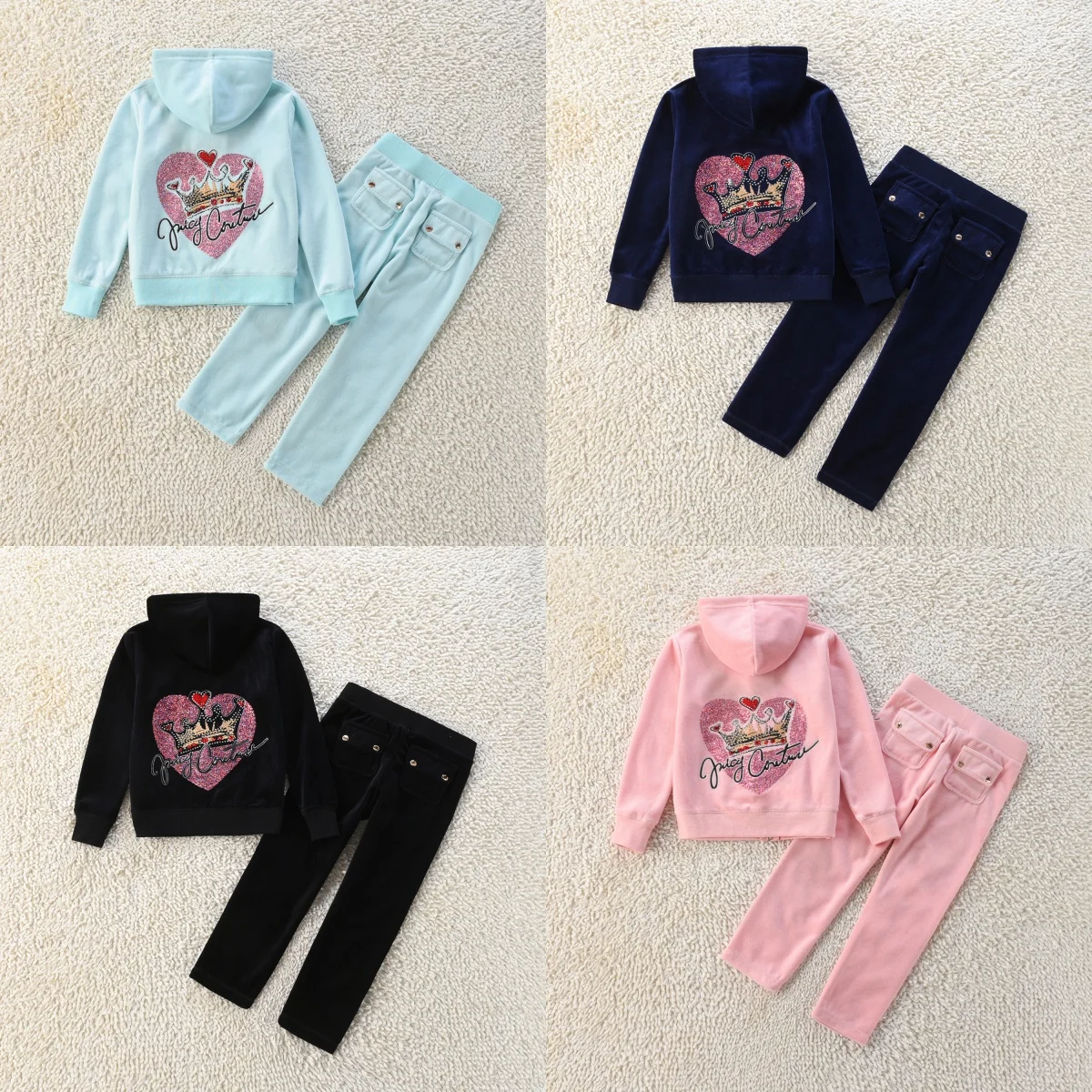 Kids Velvet Tracksuit Children Suit Fall/Winter Girl Clothing Set Velour Sweatshirts and Pants Two Piece Children Suit